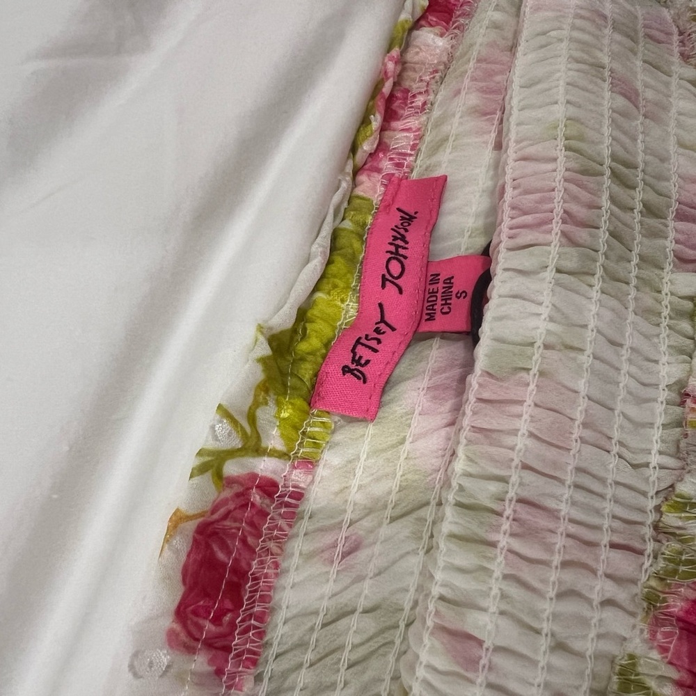 Betsey Johnson Pink Floral Off-Shoulder Smocked Mini Dress - Picture 4 of 4